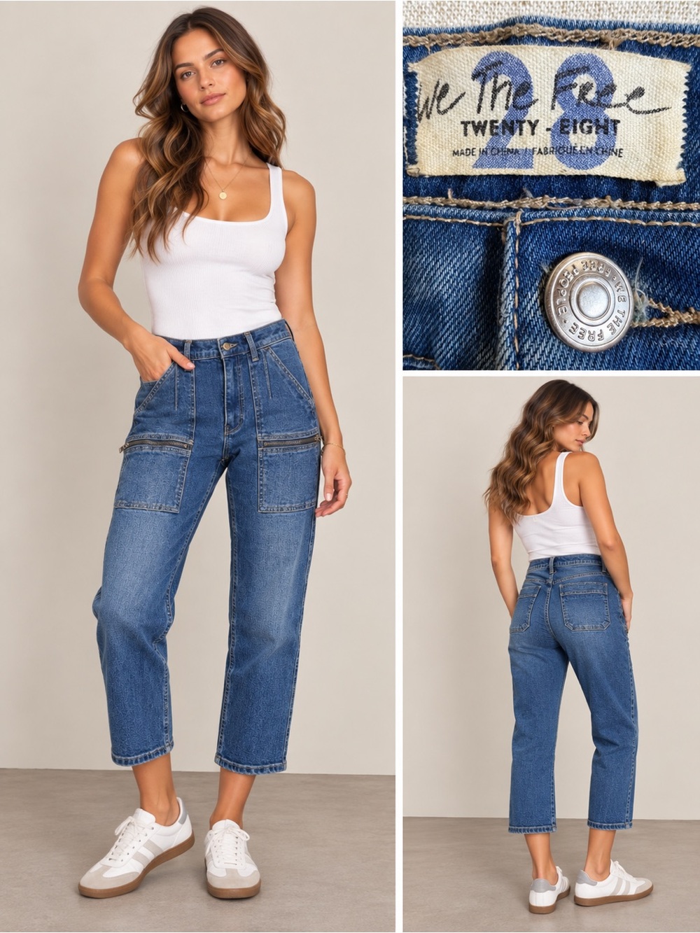We The Free Straight Cargo Jeans Medium Wash Size 28